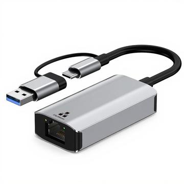 Podwójny adapter USB-C/USB 3.0 do RJ45 Gigabit Ethernet - kompaktowy konwerter LAN typu Plug & Play
