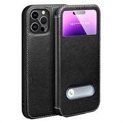 iPhone 16 Pro Max Etui skórzane z podwójnym widokiem i klapką