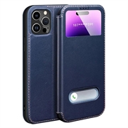 iPhone 16 Pro Max Etui skórzane z podwójnym widokiem i klapką - Sapphire