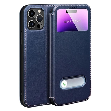 iPhone 16 Pro Max Etui skórzane z podwójnym widokiem i klapką - Sapphire