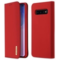 Samsung Galaxy S10 Skórzany Pokrowiec z Portfelem Dux Ducis Wish - Czerwień