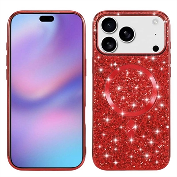 iPhone 17 Pro Etui z galwanizowanego brokatu - kompatybilny z MagSafe - czerwony