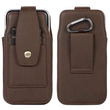 Eleganckie uniwersalne etui z klipsem do paska 6.7" - kieszenie na karty, karabińczyk - kawa