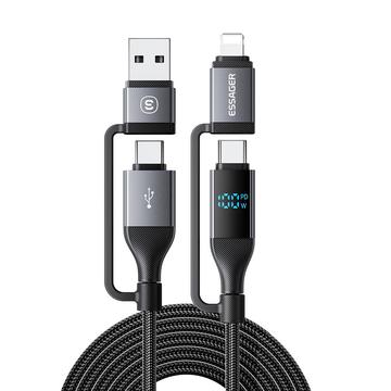 Kabel do szybkiego ładowania Essager 4 w 1 100W ze wskaźnikiem mocy - 2m - czarny