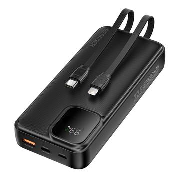 Essager Digital Display 20000mAh Power Bank z kablami Type-C i Lightning - 22.5W - Czarny