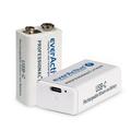 Bateria EverActive Professional+ Lithium USB-C Rechargeable 9V Battery - 550mAh