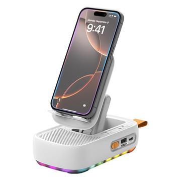 Składany uchwyt na telefon F15 3 w 1 z głośnikiem Bluetooth i powerbankiem 1200mAh - biały