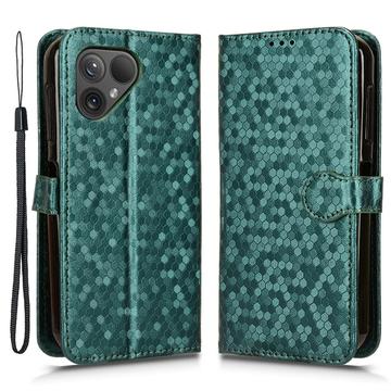 Pokrowiec Fairphone 5 z portfelem i paskiem - wzór sześciokąta - zielony