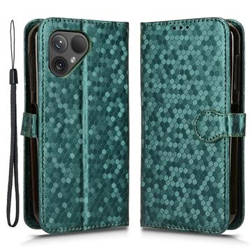 Pokrowiec Fairphone 5 z portfelem i paskiem - wzór sześciokąta - zielony