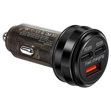 Szybka ładowarka samochodowa z 2 portami USB-C, USB-A - 80W - czarna