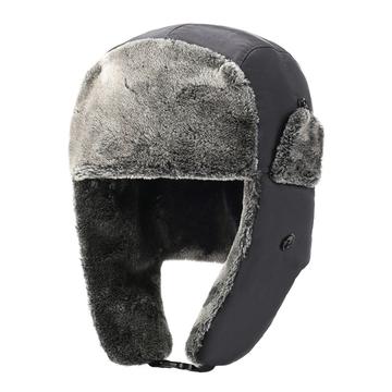 Gruba zimowa czapka traperska z podszewką z polaru - szara