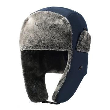 Gruba zimowa czapka traperska z podszewką z polaru - granatowa