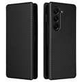 Samsung Galaxy Z Fold5 Etui z Klapką - Włókno Węglowe - Czarne