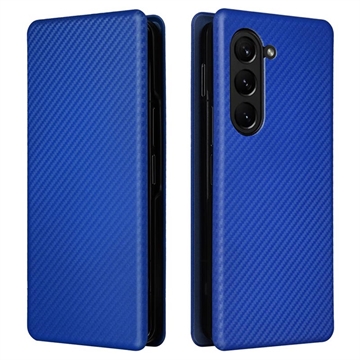 Samsung Galaxy Z Fold5 Etui z Klapką - Włókno Węglowe - Błękit