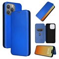 iPhone 15 Pro Etui z Klapką - Włókno Węglowe - Błękit