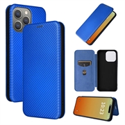 iPhone 15 Pro Etui z Klapką - Włókno Węglowe