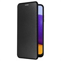 Samsung Galaxy A22 5G, Galaxy F42 5G Etui z Klapką - Włókno Węglowe - Czarne