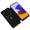 Samsung Galaxy A22 5G, Galaxy F42 5G Etui z Klapką - Włókno Węglowe - Czarne