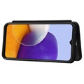 Samsung Galaxy A22 5G, Galaxy F42 5G Etui z Klapką - Włókno Węglowe - Czarne