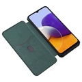 Samsung Galaxy A22 5G, Galaxy F42 5G Etui z Klapką - Włókno Węglowe - Zieleń