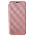 Samsung Galaxy A22 5G, Galaxy F42 5G Etui z Klapką - Włókno Węglowe - Różowe Złoto