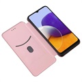 Samsung Galaxy A22 5G, Galaxy F42 5G Etui z Klapką - Włókno Węglowe - Różowe Złoto