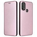 Motorola Moto E30/E40 Etui z Klapką - Włókno Węglowe - Różowe Złoto