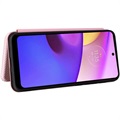 Motorola Moto E30/E40 Etui z Klapką - Włókno Węglowe - Różowe Złoto