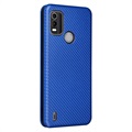 Nokia C21 Plus Etui z Klapką - Włókno Węglowe - Błękit