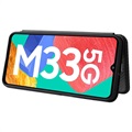 Samsung Galaxy M33 Etui z Klapką - Włókno Węglowe - Czarne