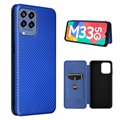 Samsung Galaxy M33 Etui z Klapką - Włókno Węglowe - Błękit