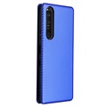 Sony Xperia 1 III Etui z Klapką - Włókno Węglowe - Błękit