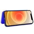 iPhone 13 Mini Etui z Klapką - Włókno Węglowe - Błękit