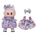 Kwiatowa sukienka imprezowa i opaska z kokardą dla mini figurki Labubu 17cm - jasnoniebieska
