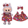 Kwiatowa sukienka imprezowa i opaska z kokardą dla mini figurki Labubu 17cm - czerwona
