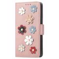 iPhone 14 Pro Etui-Portfel z Serii Flower Decor - Różowe złoto