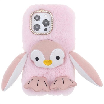 iPhone 13 Pro Max Etui Hybrydowe Fluffy Plush - Róż Pingwin