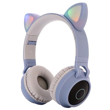 Składane Dziecięce Słuchawki Bluetooth z Kocimi Uszkami - Niebieskie