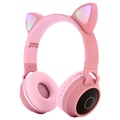 Składane Dziecięce Słuchawki Bluetooth z Kocimi Uszkami - Różowe