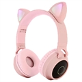 Składane Dziecięce Słuchawki Bluetooth z Kocimi Uszkami - Różowe