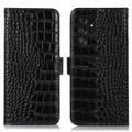 Samsung Galaxy S23 Ultra 5G Skórzane Etui z Portfelem Crocodile z RFID - Czarne