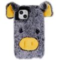 iPhone 14 Etui Hybrydowe Fluffy Plush - Szary Świnia