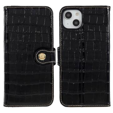 iPhone 14 Plus Skórzane Etui z Portfelem - Crocodile