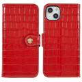 iPhone 14 Plus Skórzane Etui z Portfelem - Crocodile