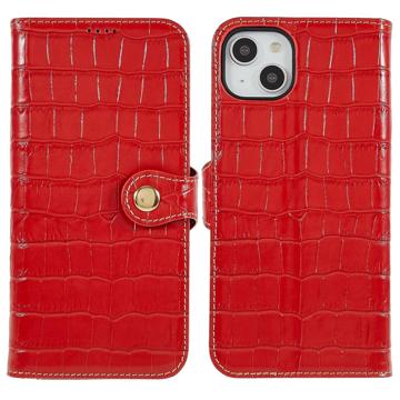iPhone 14 Plus Skórzane Etui z Portfelem - Crocodile - Czerwień