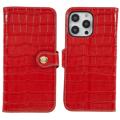 iPhone 14 Pro Max Skórzane Etui z Portfelem - Crocodile