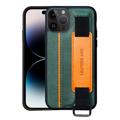 iPhone 14 Pro Max Dwukolorowe Powlekane Etui z Paskiem na Rękę - Zielone