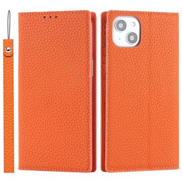 Skórzane Etui-portfel z RFID do iPhone 14 - Pomarańcz