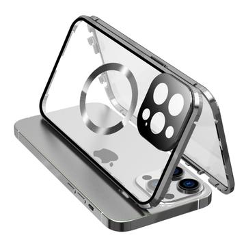 Dwustronne etui ze szkła hartowanego HD na telefon iPhone 15 Pro Max kompatybilne z MagSafe - srebrne