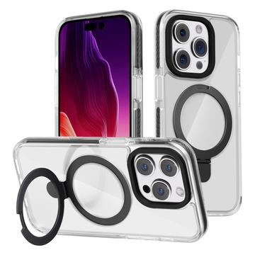 iPhone 15 Pro TPU + Akrylowe przezroczyste etui na telefon Metal Ring Kickstand Cover kompatybilne z MagSafe - Czarny